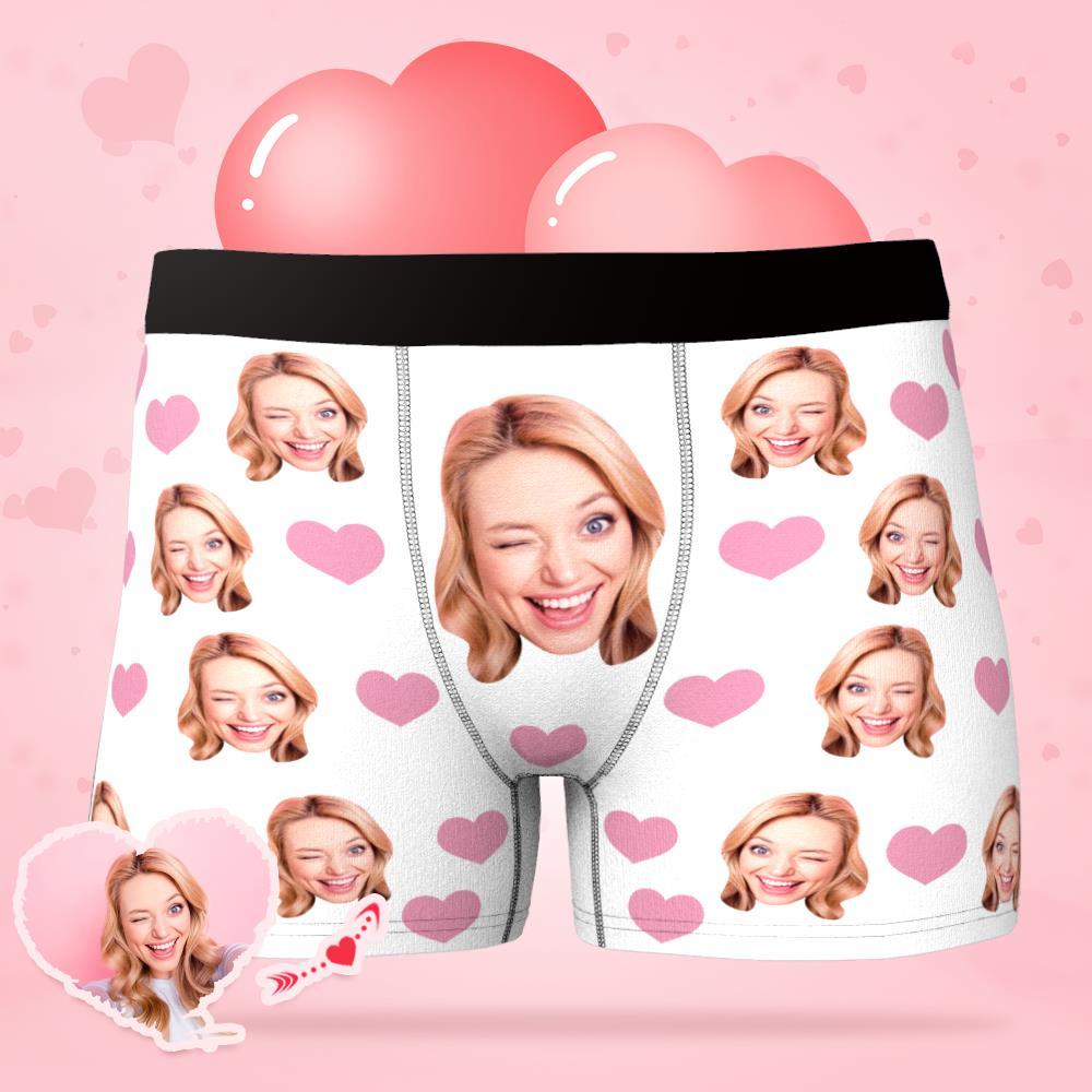 Custom Face Boxer Shorts Men's Underwear with Little Heart