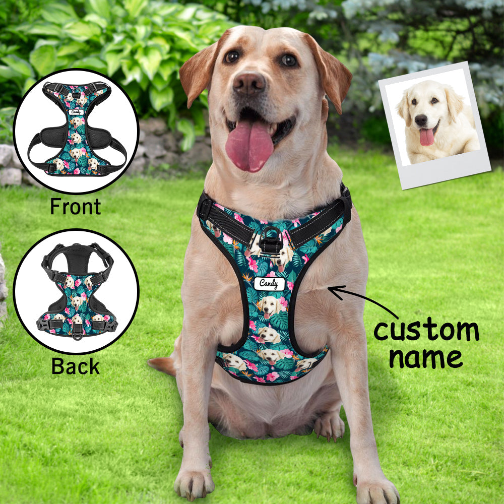 Custom Hawaiian Style Dog Harness Adjustable Reflective Vest No Pull Dog Harness Gifts for Pet Lovers