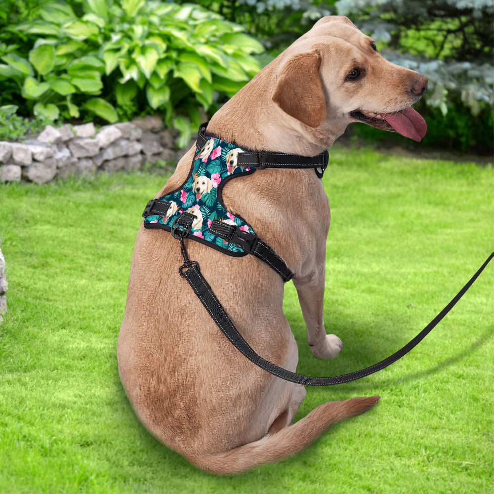 Custom Hawaiian Style Dog Harness Adjustable Reflective Vest No Pull Dog Harness Gifts for Pet Lovers