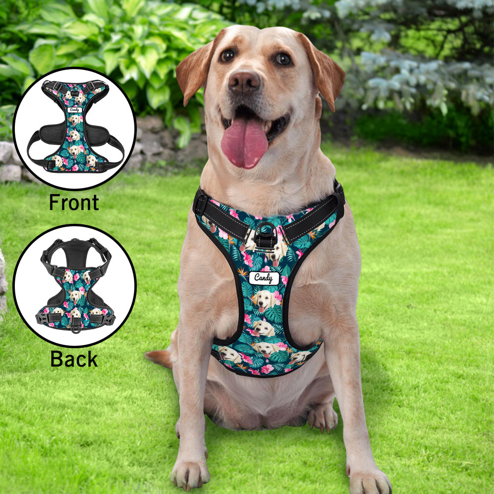 Custom Hawaiian Style Dog Harness Adjustable Reflective Vest No Pull Dog Harness Gifts for Pet Lovers