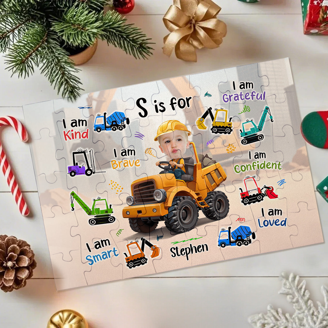 Personalized Photo Jigsaw Puzzle Little Boy Construction Truck Gift for Kids