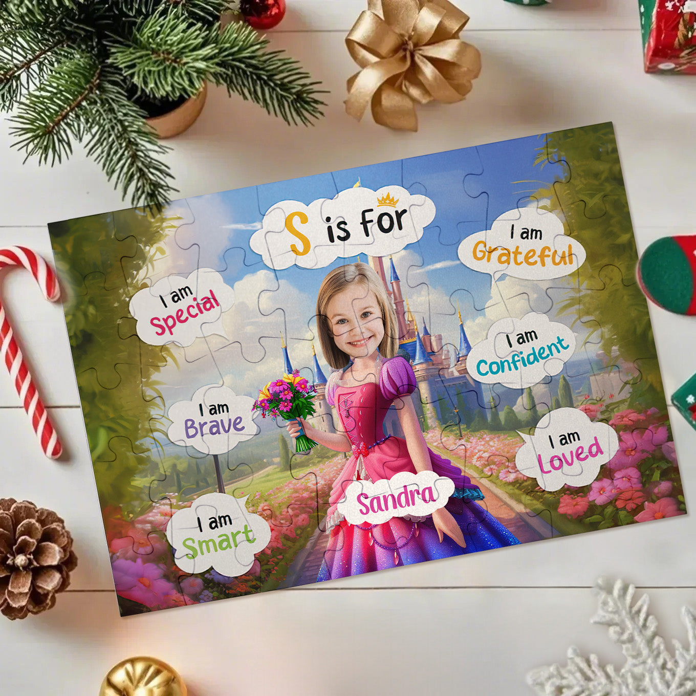 Personalized Photo Jigsaw Puzzle Princess Pink Dress Gift for Kids