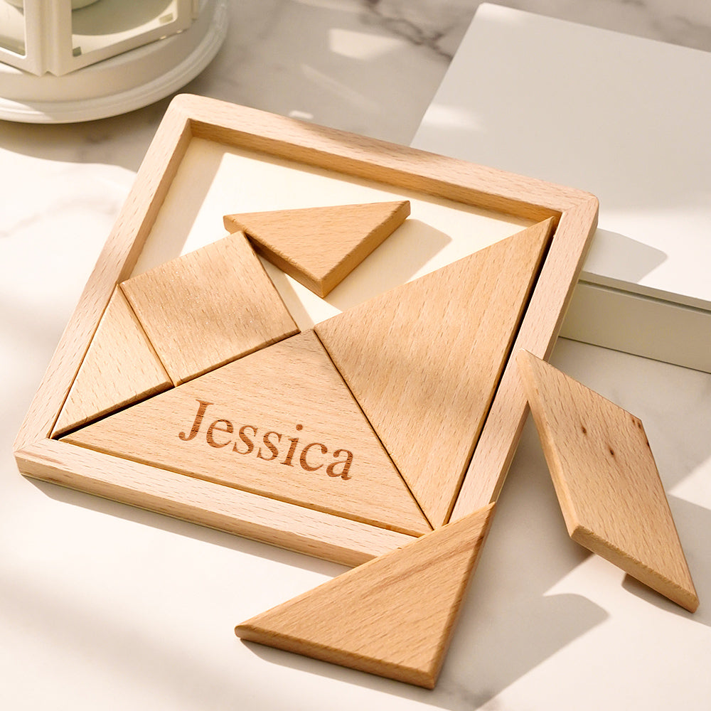 Custom Engraved Tangram Puzzle Wooden Jigsaw Puzzle Creative Gift