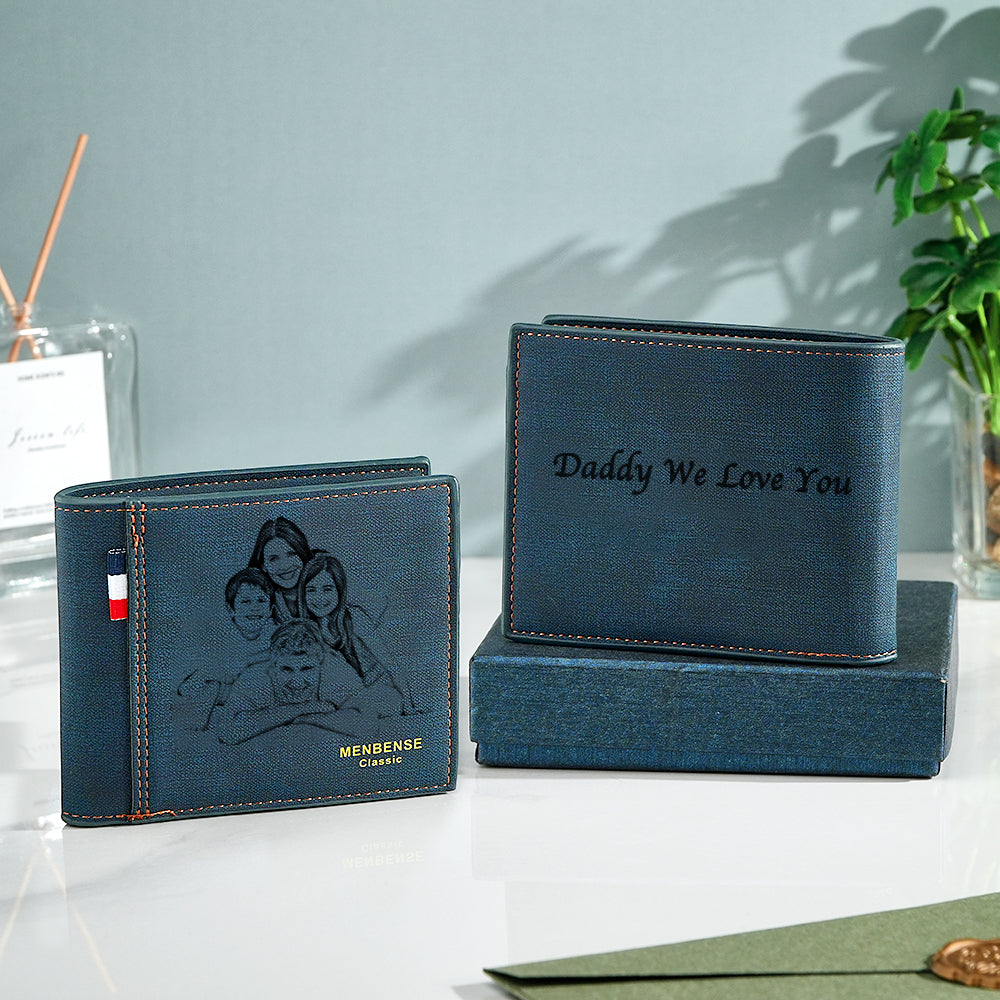 Personalized Photo PU Leather Wallet with Text Men's Foldable Wallet Birthday Gift for Him Wedding Gift