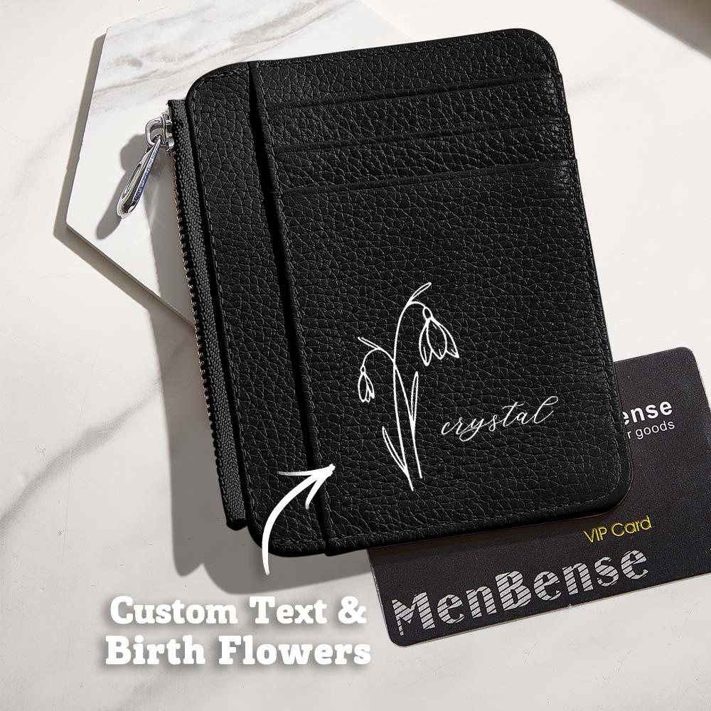 Personalized Birth Flower PU Leather Wallet with Name 8 Card Slots Wallet Birthday Gift for Her