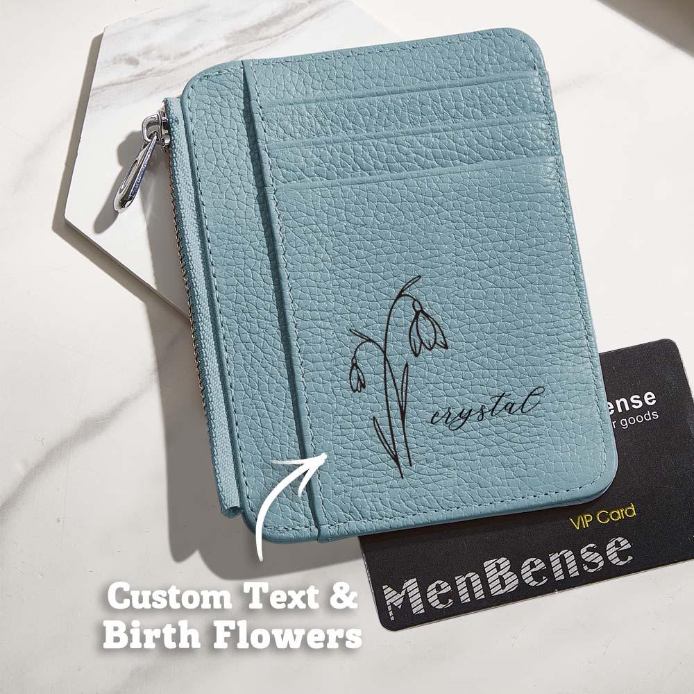 Personalized Birth Flower PU Leather Wallet with Name 8 Card Slots Wallet Birthday Gift for Her