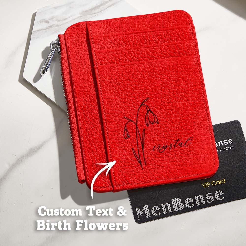 Personalized Birth Flower PU Leather Wallet with Name 8 Card Slots Wallet Birthday Gift for Her