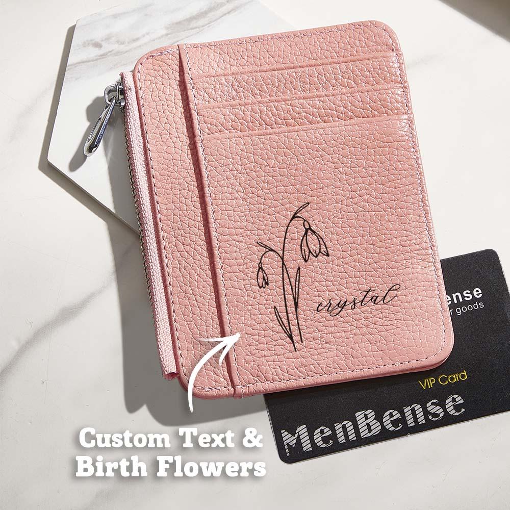 Personalized Birth Flower PU Leather Wallet with Name 8 Card Slots Wallet Birthday Gift for Her