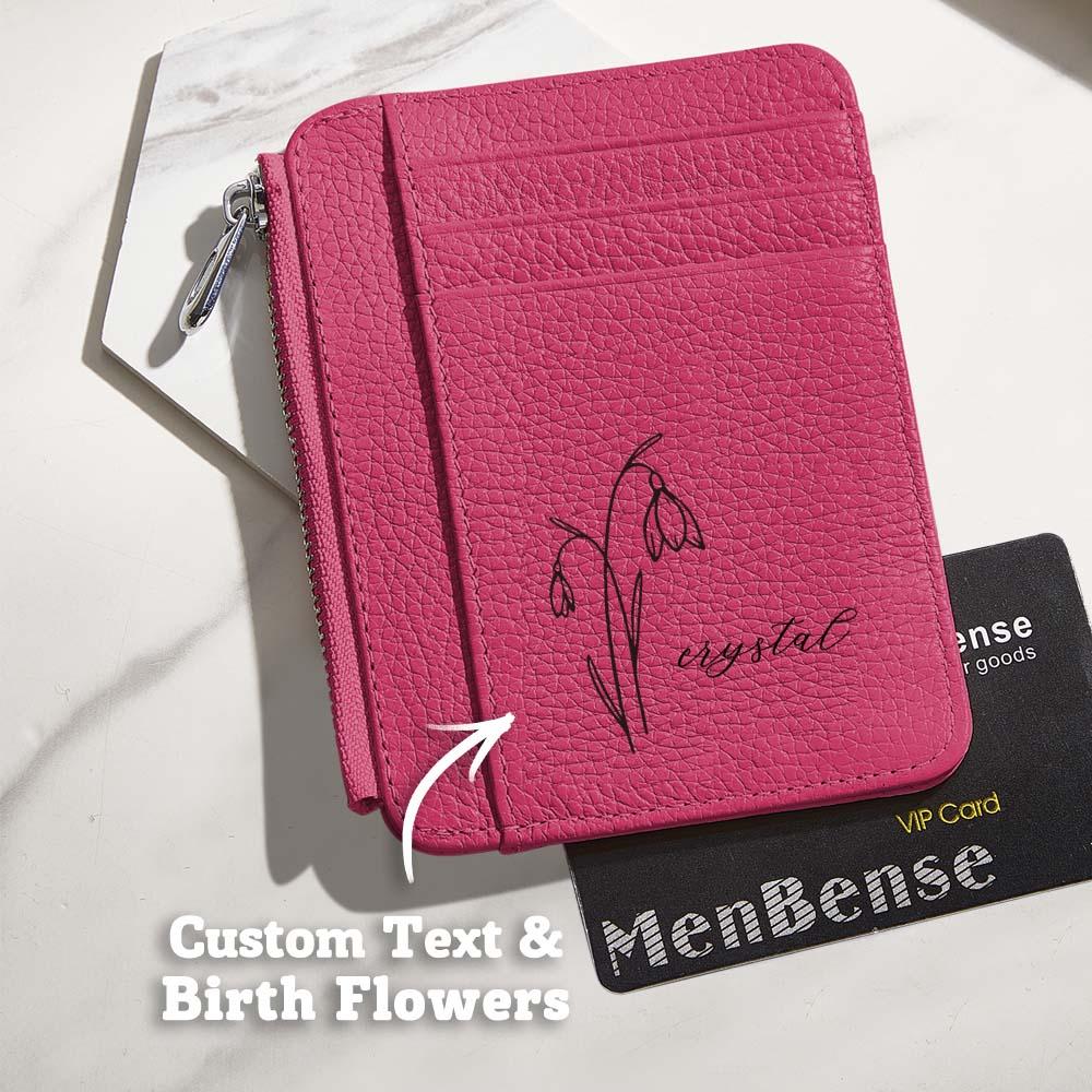 Personalized Birth Flower PU Leather Wallet with Name 8 Card Slots Wallet Birthday Gift for Her