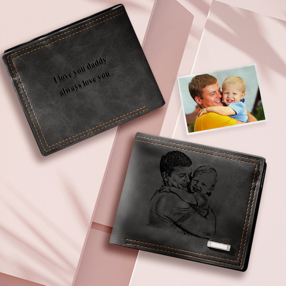 Custom Engraved Photo Wallet Men's Father's Gifts