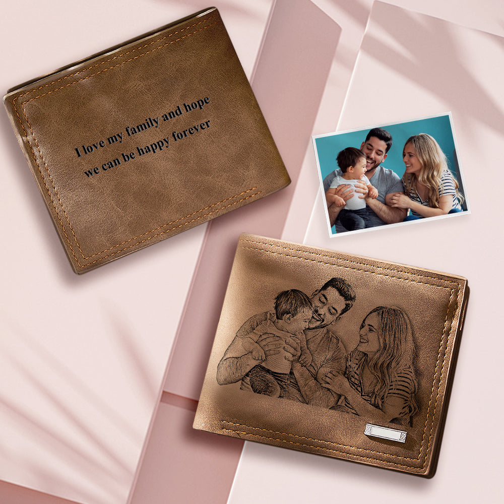 Custom Engraved Photo Wallet Men's Father's Gifts