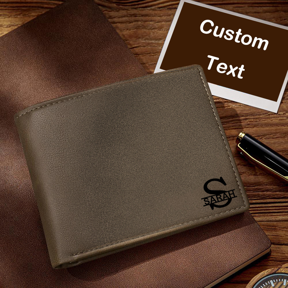 Men's Custom Engraved Leather Wallet Anti-Theft Brush RFID Protected for Family Anniversary Gift- Light Brown