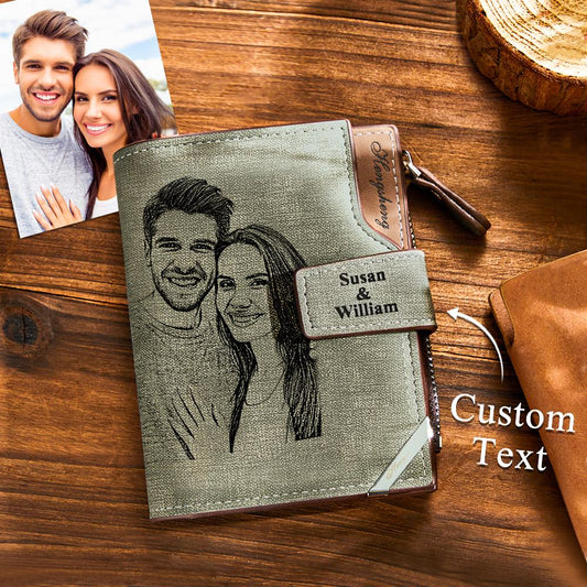 Custom Photo Engraved Wallets Retro High Capacity Purse Gift for Men