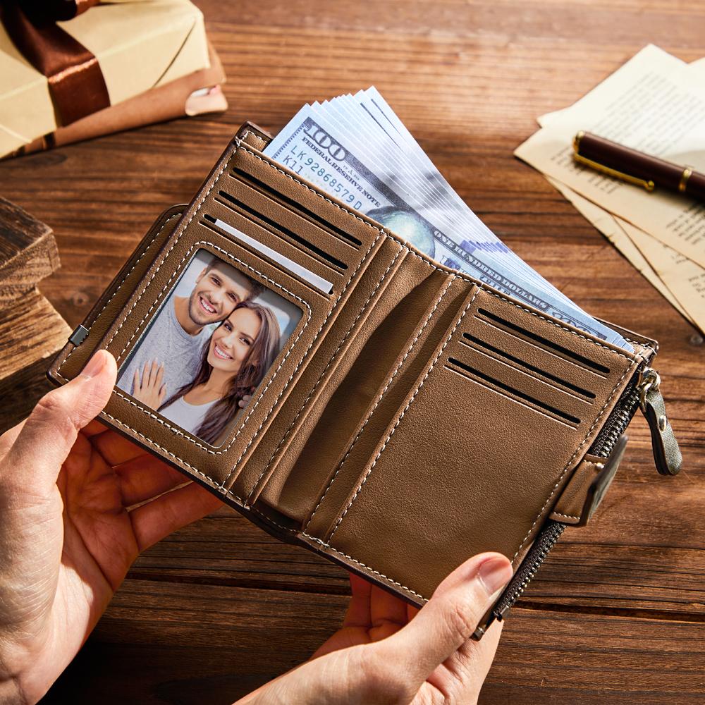 Custom Photo Engraved Wallets Retro High Capacity Purse Gift for Men