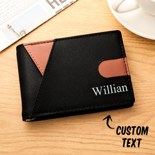 Custom Engraved Wallet Simple PU Leather Money Clip Men's Gifts