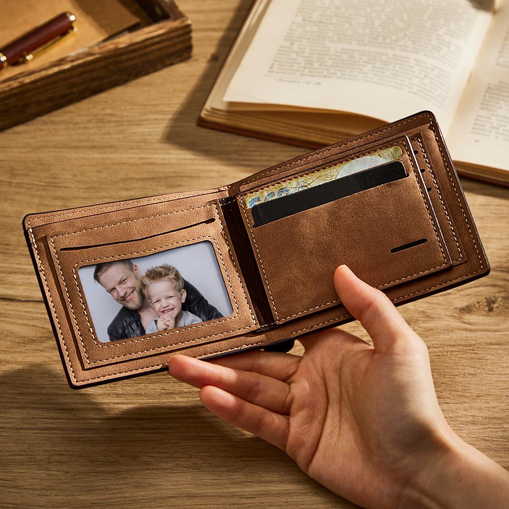 Personalized Unisex Wallet Bifold Leather Customize Wallet Engraved Wallet Photo Wallet Father's Day Gifts