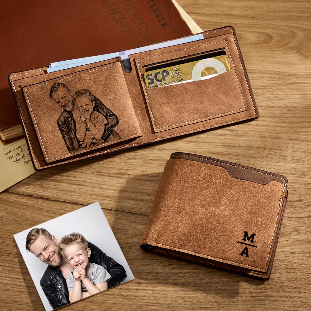 Personalized Unisex Wallet Bifold Leather Customize Wallet Engraved Wallet Photo Wallet Father's Day Gifts