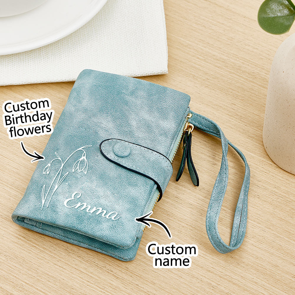 Personalised Name Birth Flower Wallet Card Holder Birthday Gift for her