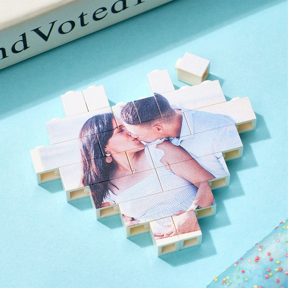 Gift for Mum Custom Building Brick Personalised Photo Block Heart Shaped for Her