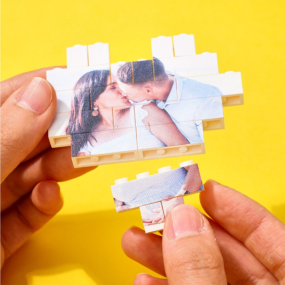 Gift for Mum Custom Building Brick Personalised Photo Block Heart Shaped for Her