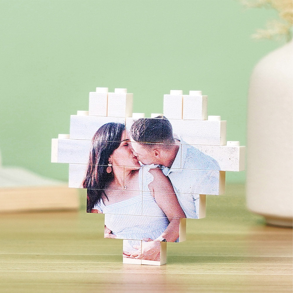 Gift for Mum Custom Building Brick Personalised Photo Block Heart Shaped for Her