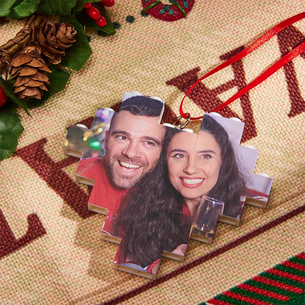 Christmas Ornament Personalized Heart Building Brick Photo Blocks