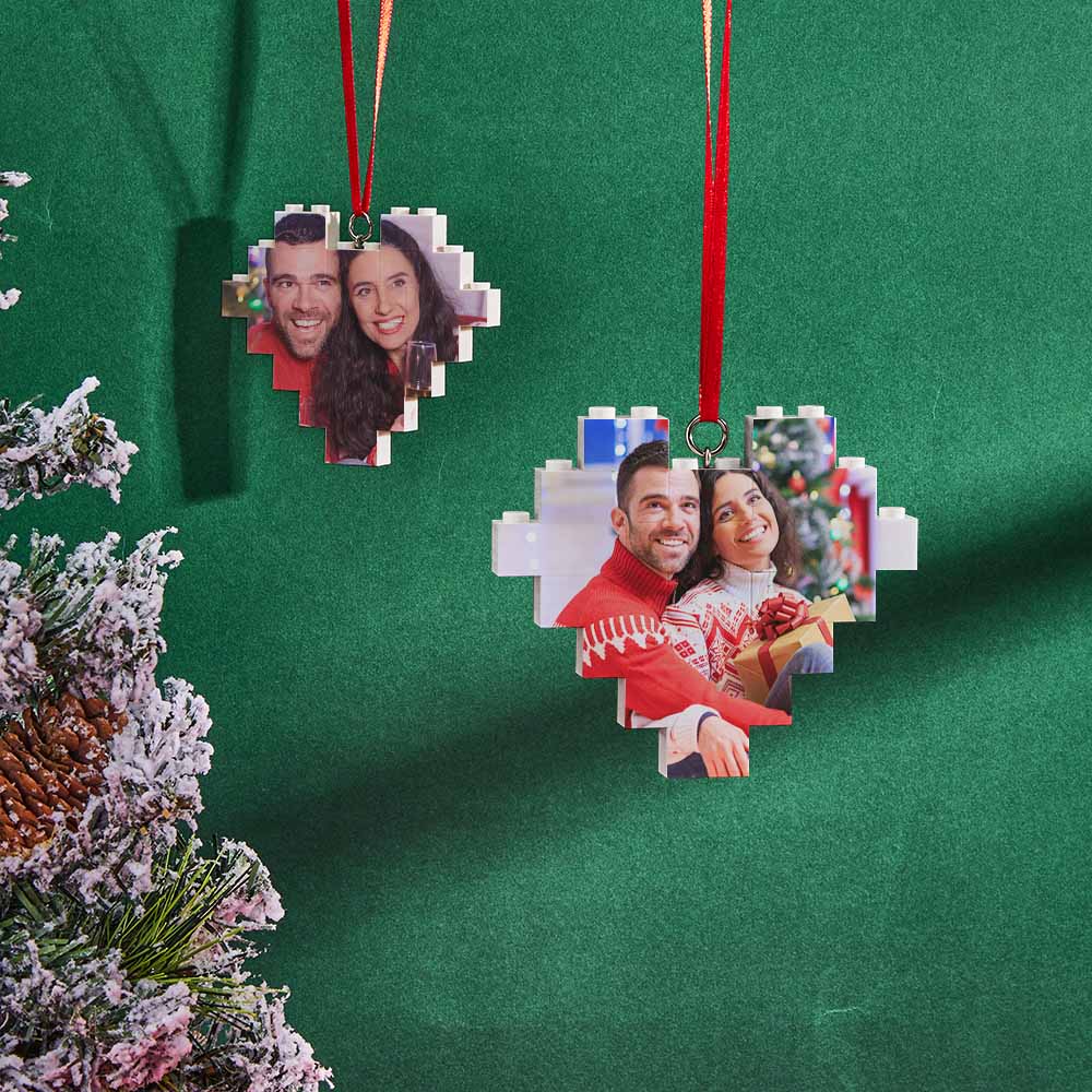 Christmas Ornament Personalized Heart Building Brick Photo Blocks