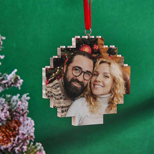 Christmas Ornament Custom Music Code Round Photo Blocks Building Brick