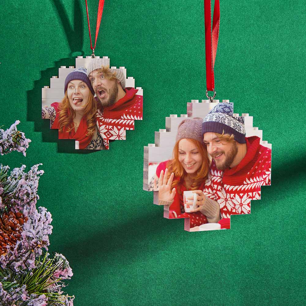 Christmas Ornament Custom Music Code Round Photo Blocks Building Brick