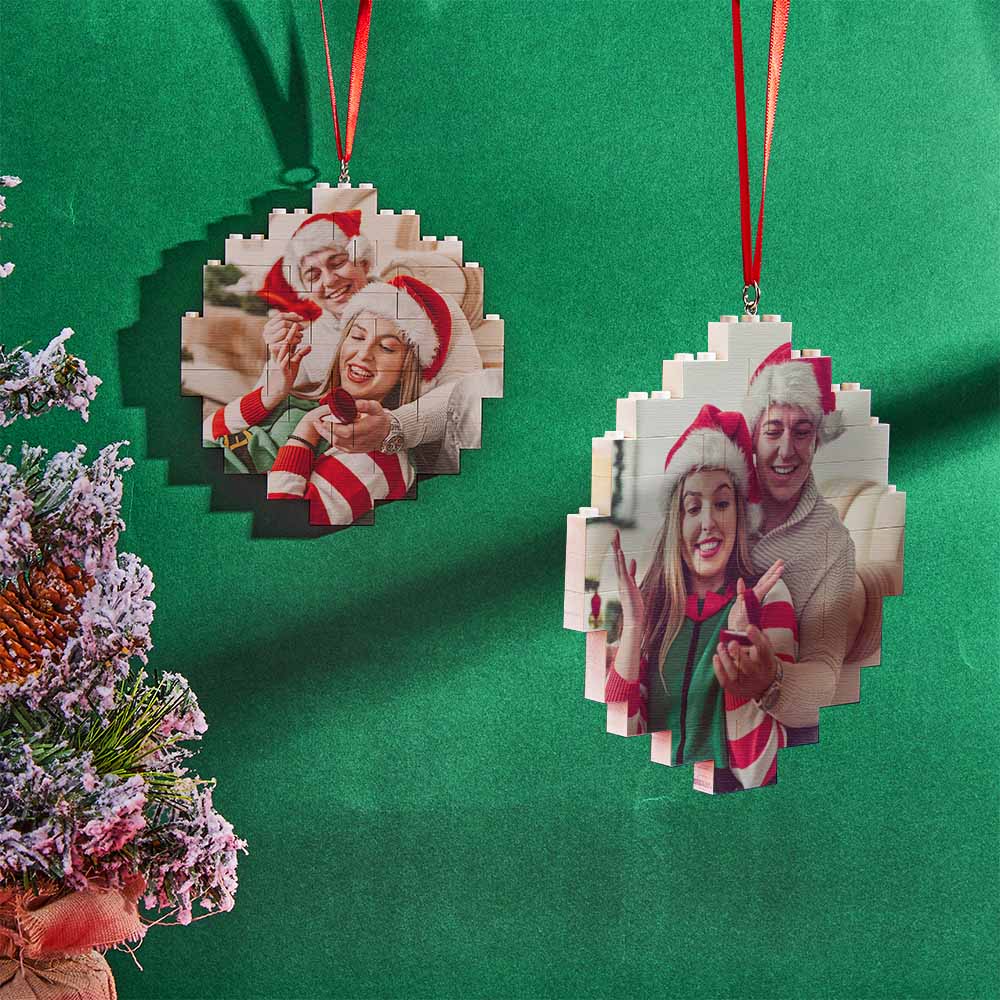 Christmas Ornament Custom Music Code Round Photo Blocks Building Brick