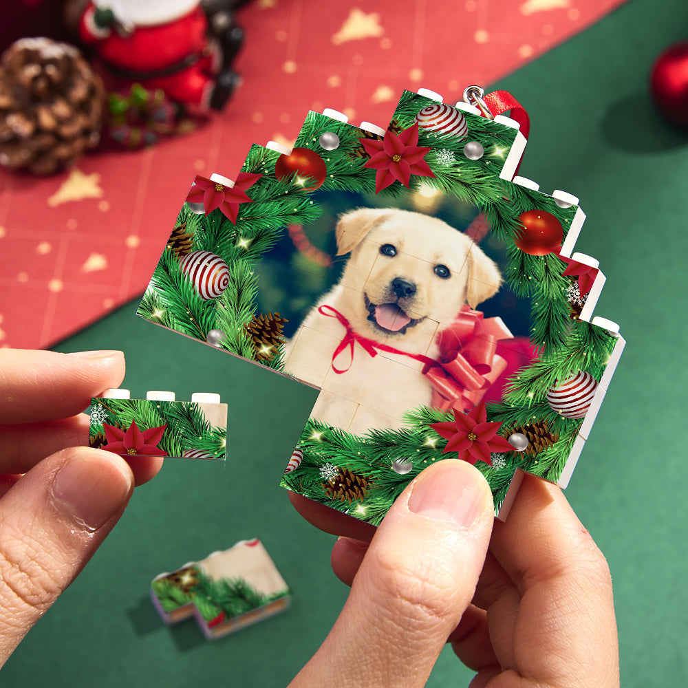 Personalized Photo Building Brick Mistletoe Christmas Ornament