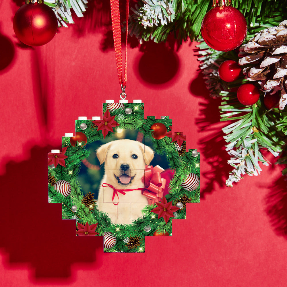 Personalized Photo Building Brick Mistletoe Christmas Ornament