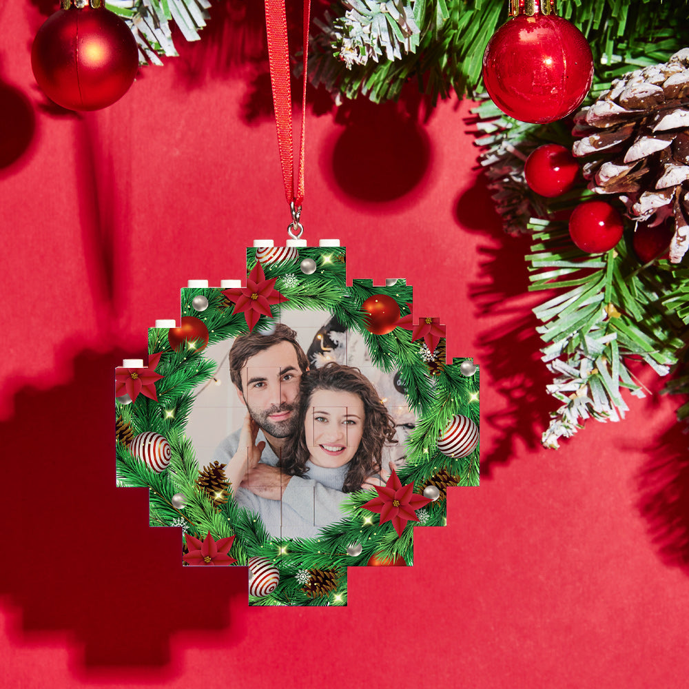 Personalized Photo Building Brick Mistletoe Christmas Ornament