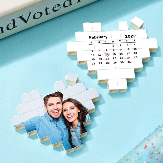 Custom Building Brick Puzzle Personalized Heart Shaped Photo & Special Date Block Gift for Couples