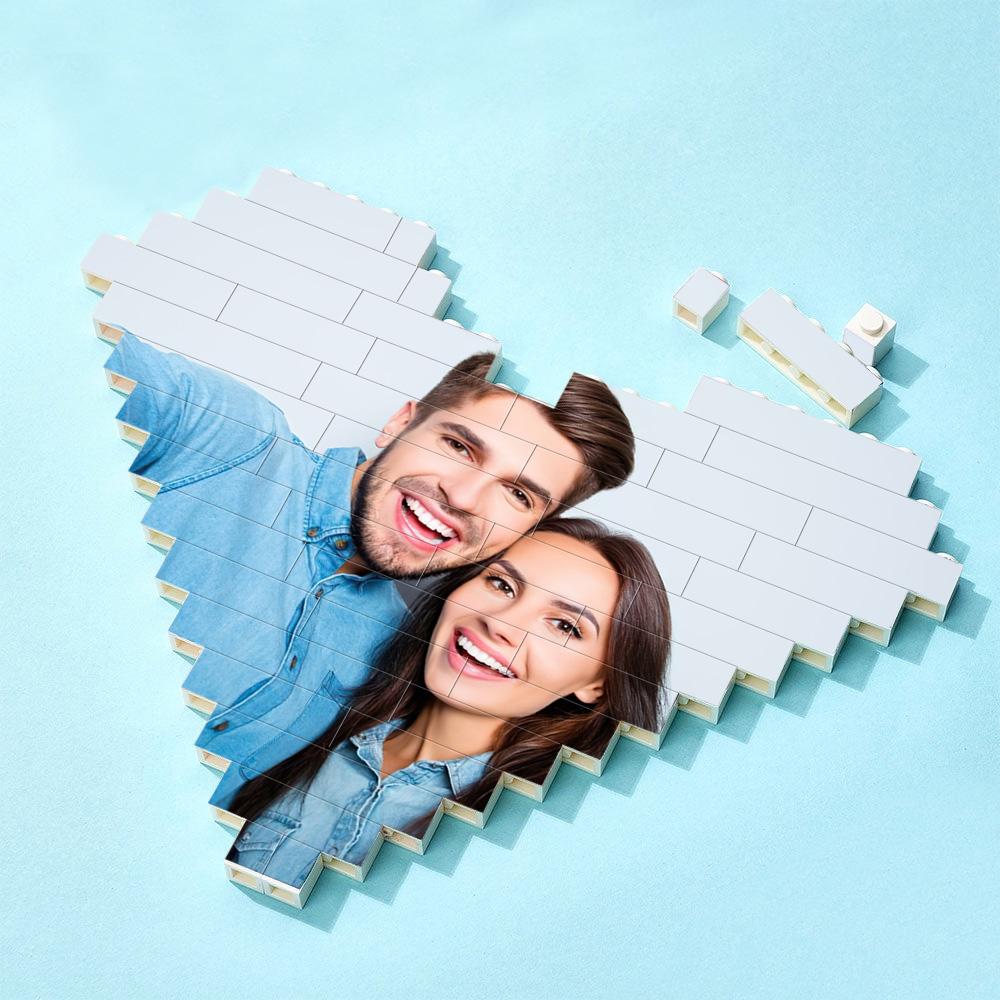 Custom Building Brick Puzzle Personalized Heart Shaped Photo & Special Date Block Gift for Couples