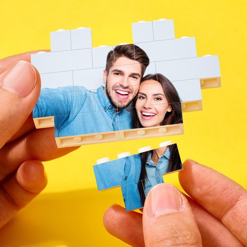 Custom Building Brick Puzzle Personalized Heart Shaped Photo & Special Date Block Gift for Couples