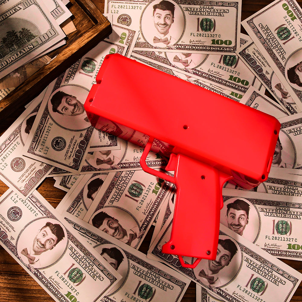 Money Handhold Gun Paper Cash Cannon Style Shooter Toy Gun with 100 PCS Prop Money for Party Game Supplies