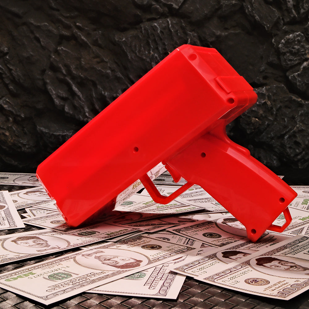 Money Handhold Gun Paper Cash Cannon Style Shooter Toy Gun with 100 PCS Prop Money for Party Game Supplies