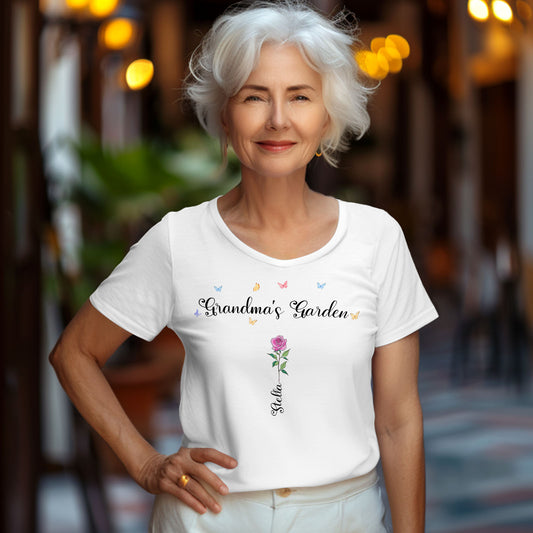 Custom Name Birth Flower Grandma's Garden T-Shirt - Personalized Mother's Day Gift for Grandma