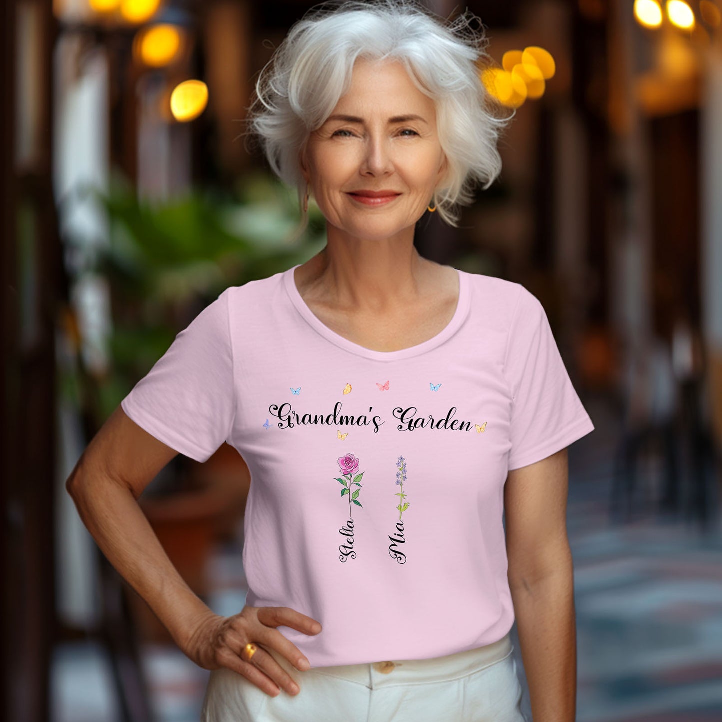 Custom Name Birth Flower Grandma's Garden T-Shirt - Personalized Mother's Day Gift for Grandma