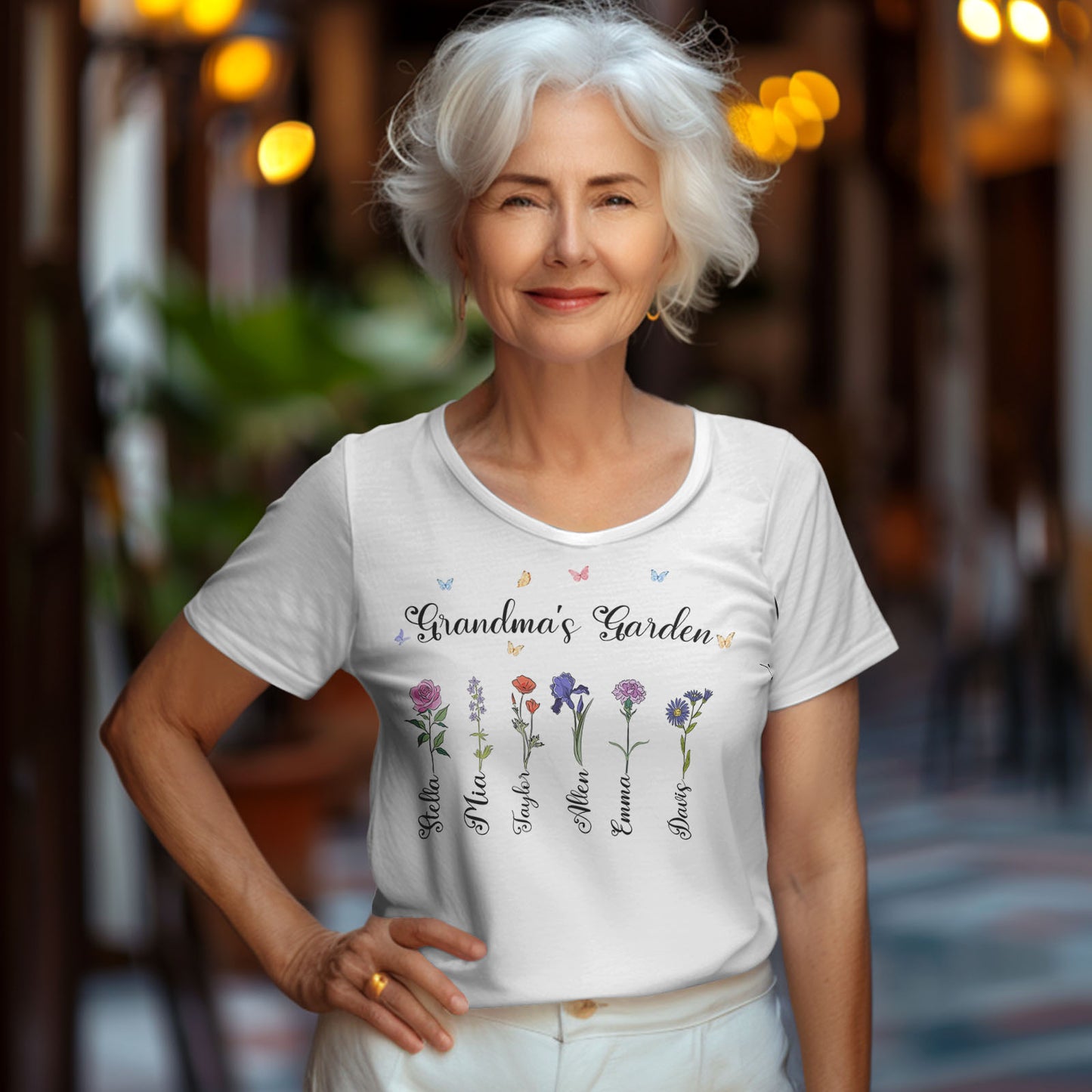 Custom Name Birth Flower Grandma's Garden T-Shirt - Personalized Mother's Day Gift for Grandma