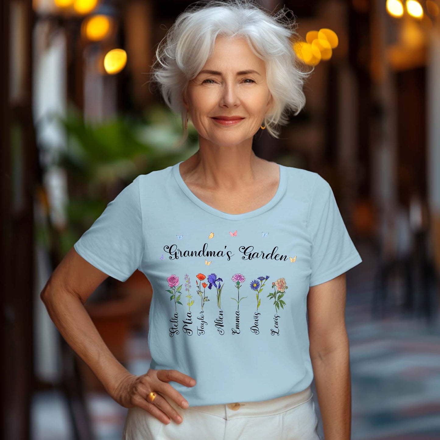 Custom Name Birth Flower Grandma's Garden T-Shirt - Personalized Mother's Day Gift for Grandma