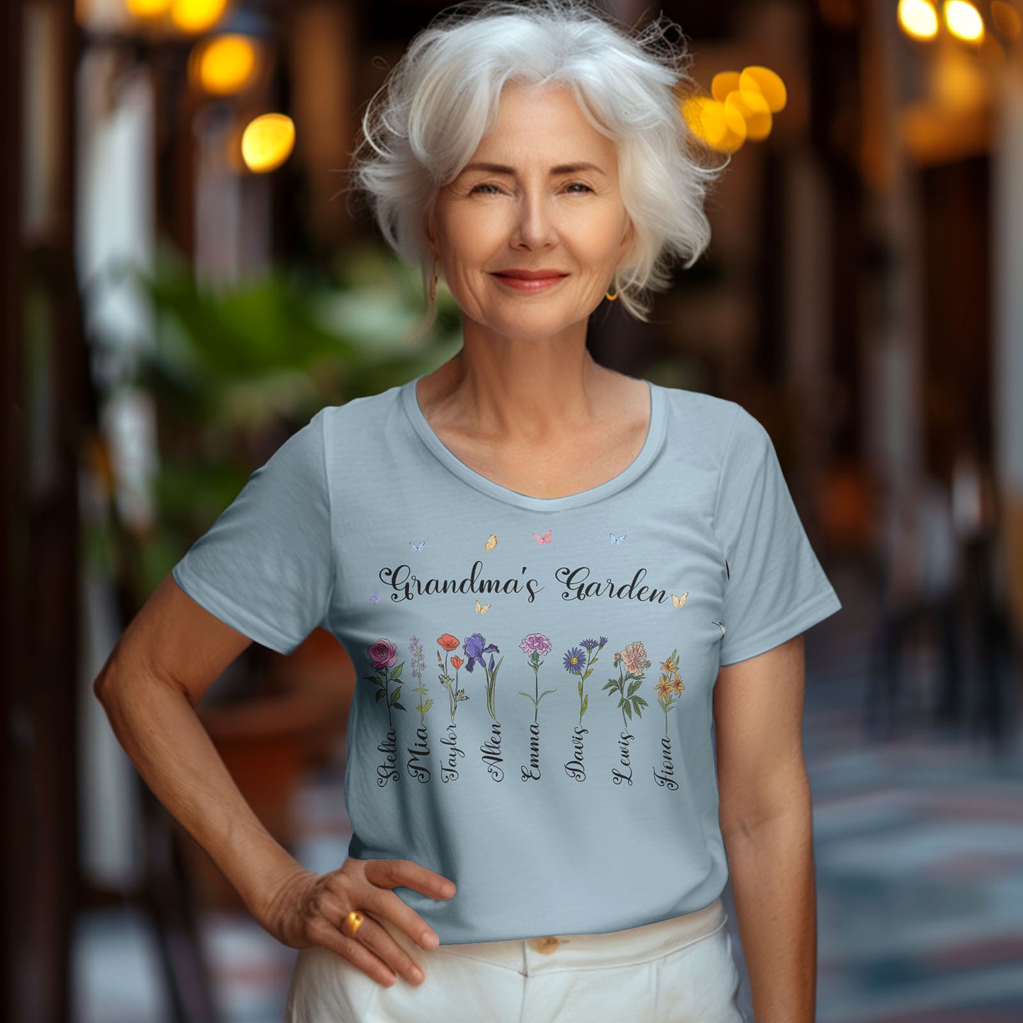 Custom Name Birth Flower Grandma's Garden T-Shirt - Personalized Mother's Day Gift for Grandma