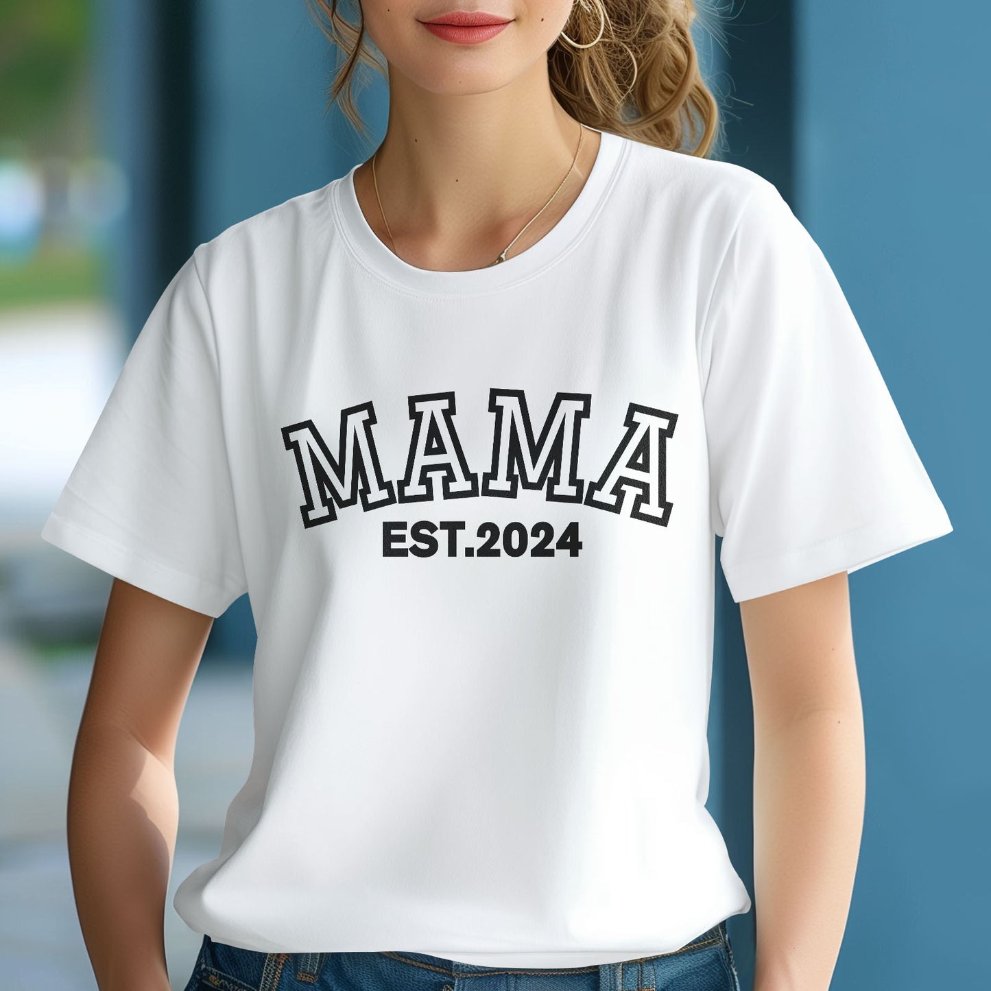 Custom Puff Print Mama T-shirt EST 2024 T-shirt Mother's Day Gift