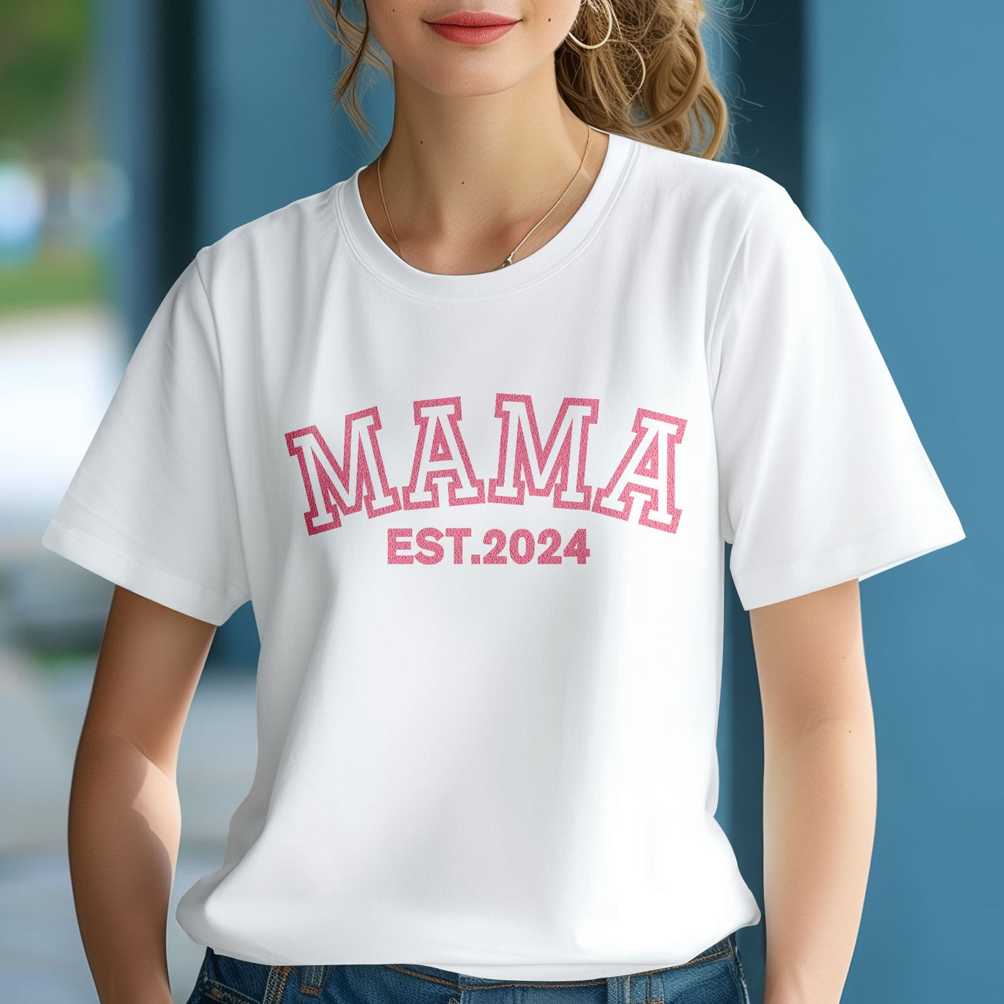 Custom Puff Print Mama T-shirt EST 2024 T-shirt Mother's Day Gift