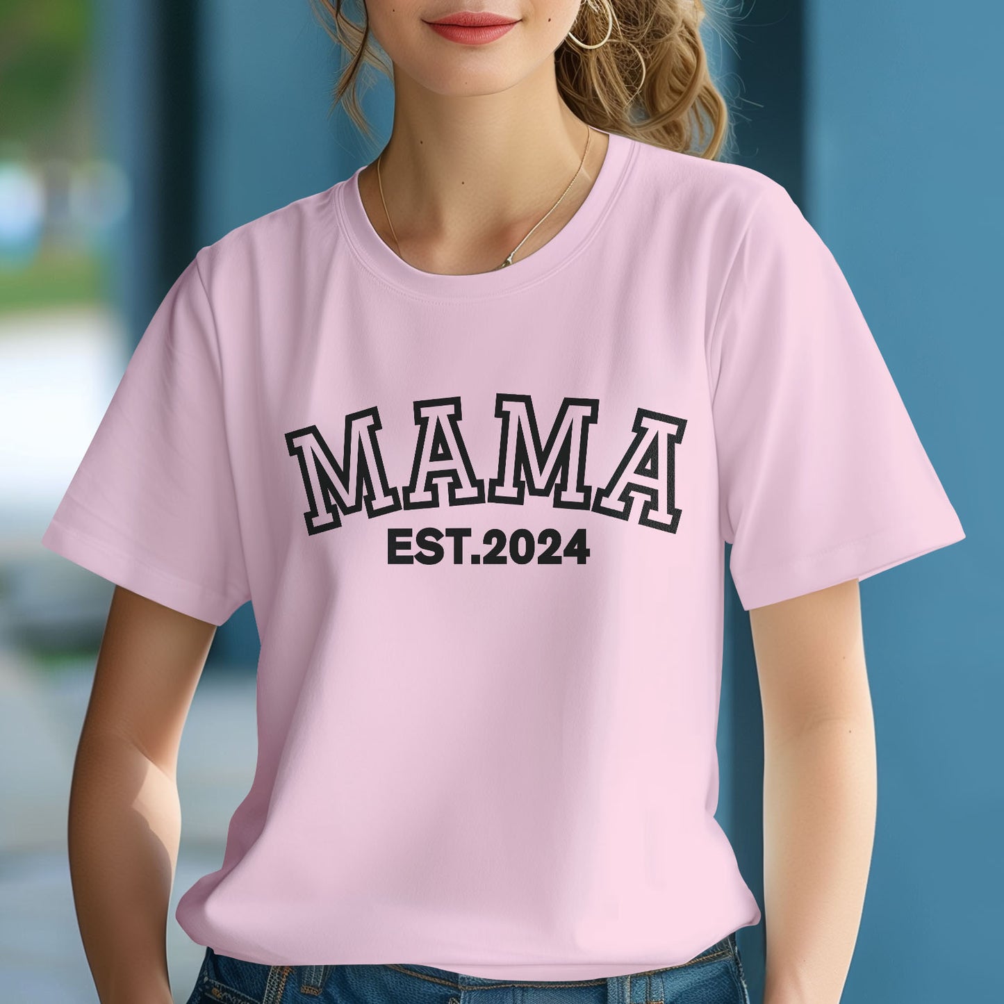 Custom Puff Print Mama T-shirt EST 2024 T-shirt Mother's Day Gift