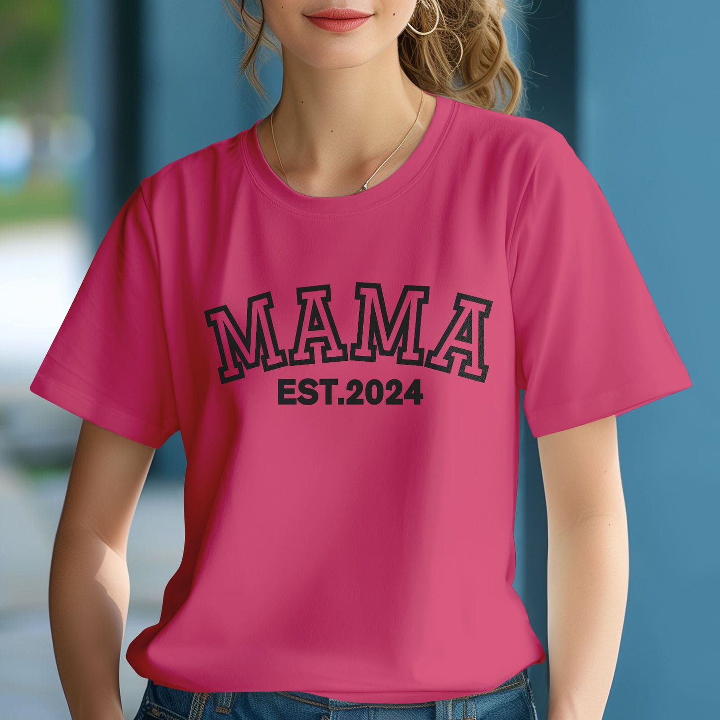 Custom Puff Print Mama T-shirt EST 2024 T-shirt Mother's Day Gift