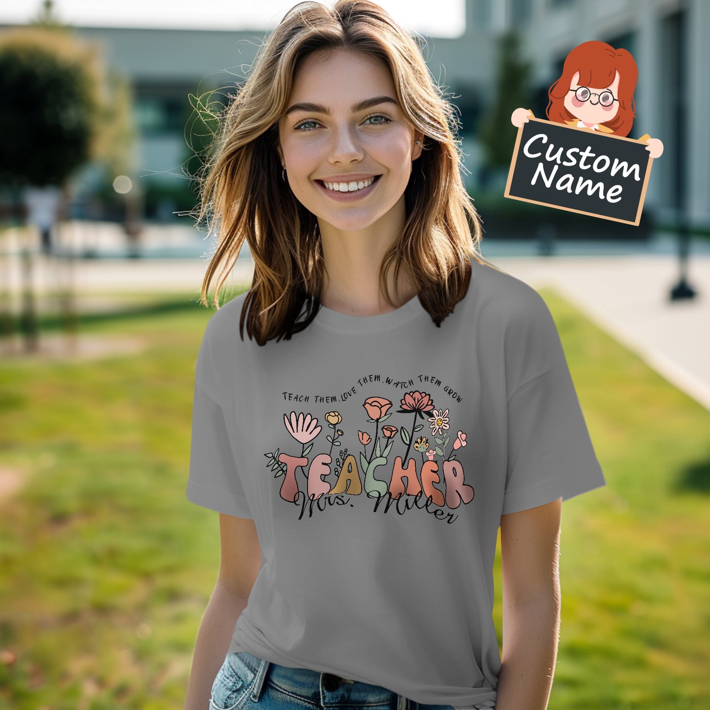 Personalized Wildflower T-Shirt Teacher Custom Name Shirt Back to School Gifts