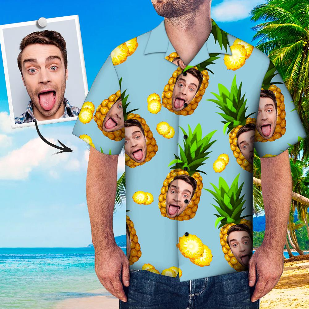 Custom Face Hawaiian Shirts Pineapple Print Men's Beach Shirt