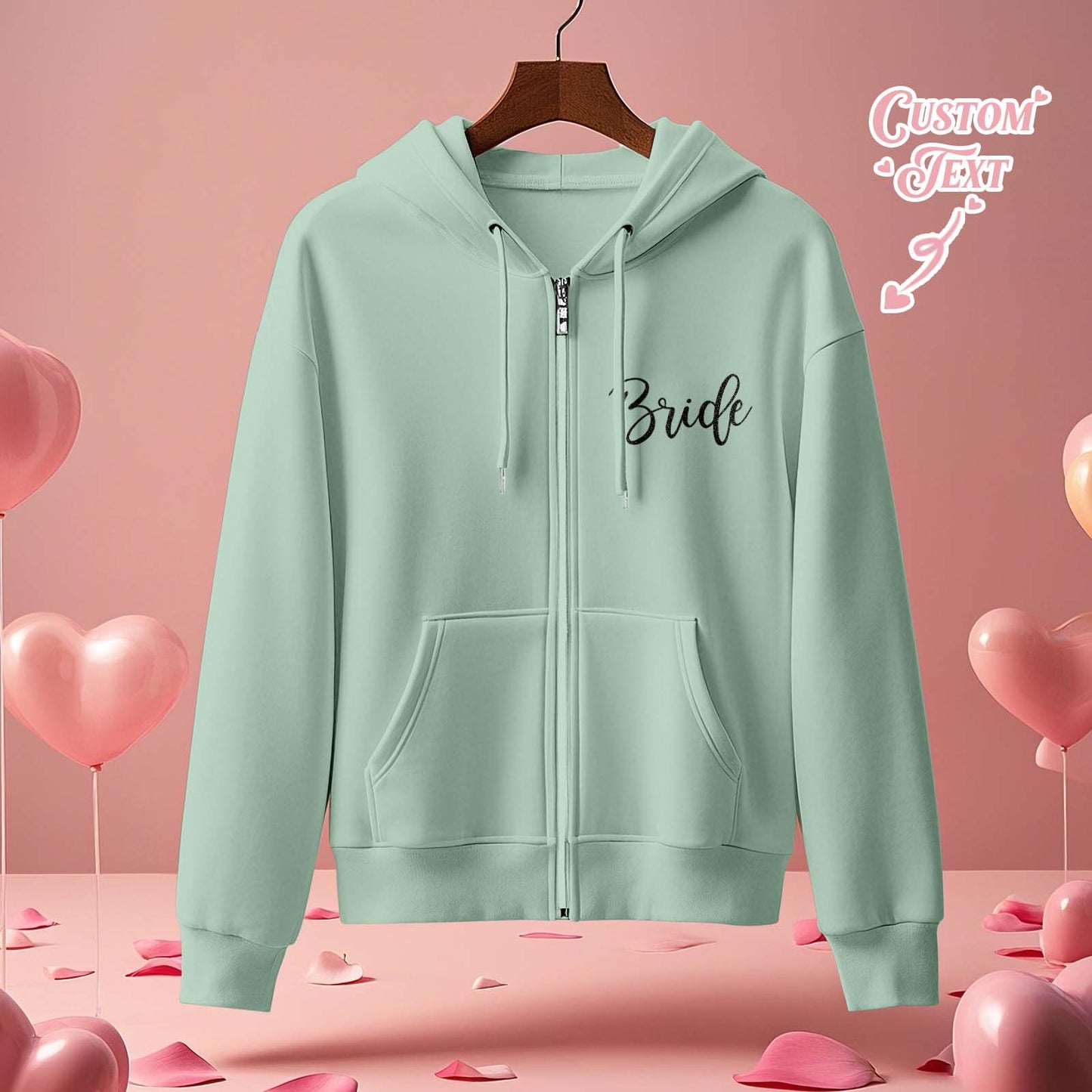 Personalized Mrs Bride Hoodie with Name Zip Up Hoodie Wedding Bridal Shower Gift for Bride